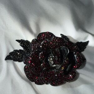 Glamorous Black and Red Rose Vintage Brooch by Barrera
